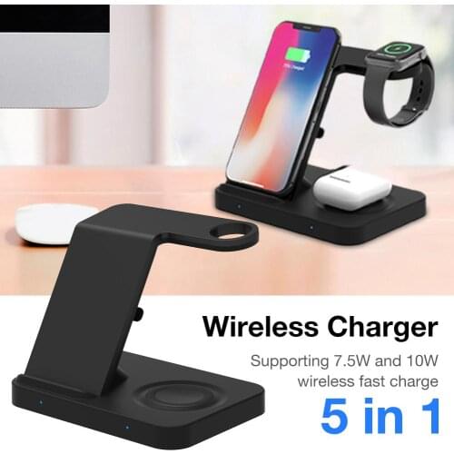 5 In 1 10W Fast Wireless Charger Dock Station For IPhone 11 XR XS Max 8 For Apple Watch 2 3 4 5 For AirPods 2 Pro For Samsung