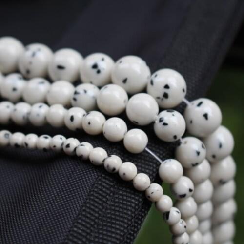 4 6 8 10 12mm Synthetic Stone beads Round Bodhi Style for jewelry making White color With Black dots