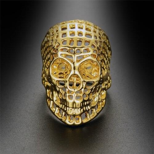 Europe and the United States Shantou hollow ring punk wind alloy ghost head simulation gold mens rings jewelry