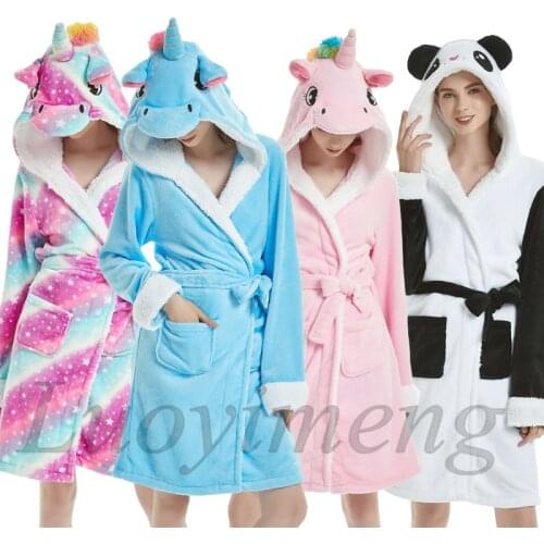 New Unicorn Animal Cartoon Bathrobe Women Kegurumi Sleepwear Pajamas Winter Flannel Dressing Gown Nightgowns For Women Bath Robe