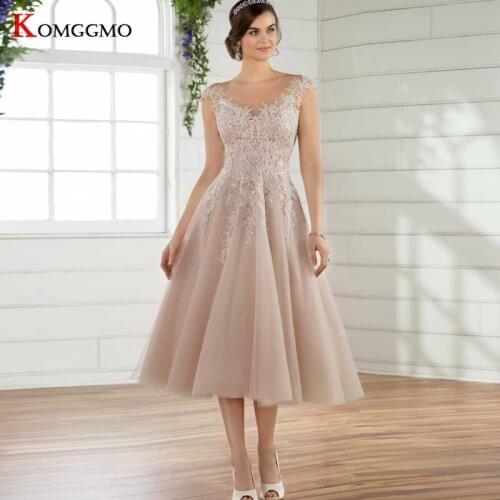 Custom Made Cap Sleeve Button Back Embroidery Appliques Tulle Mid-Calf Bridal Ball Gown Luxury O-Neck Wedding Dress for Women