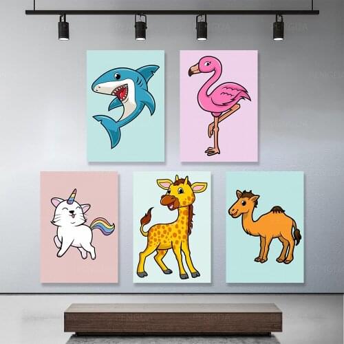Modular Pictures Cartoon Home Decoration Lovely Animals Wall Art Modern Minimalism Canvas Prints Painting For Living Room Poster
