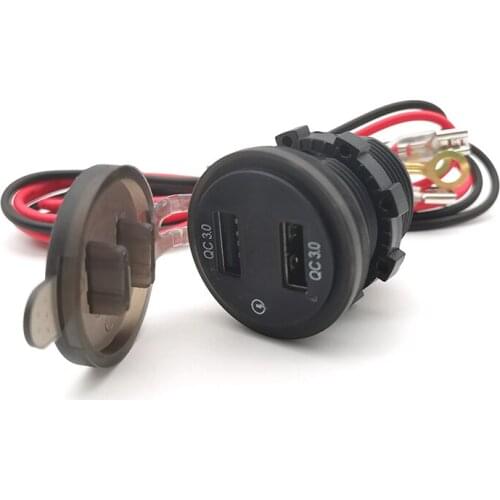 Motorcycle QC3.0 Dual USB Charger Socket with Voltmeter Waterproof Power Outlet Adapter