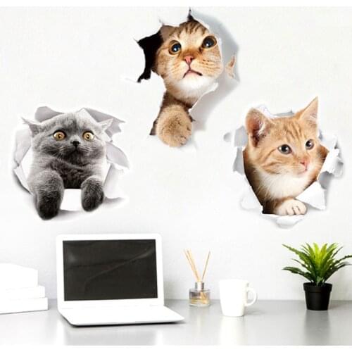 Mural Kids Room Decoration 3D Wall Decals Bathroom Sticker Waterproof 1Pcs Toilet Stickers Cats Pattern 25*16.5CM
