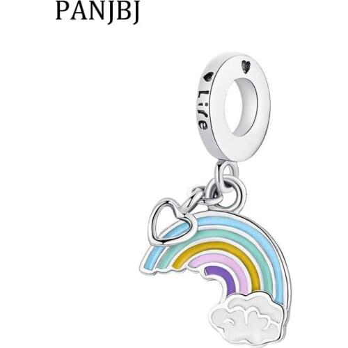 Real 925 Sterling Silver Beads Charm Enamel Rainbow of Love Hanging Charm Fit Pandora Bracelets Necklace Women DIY Jewelry