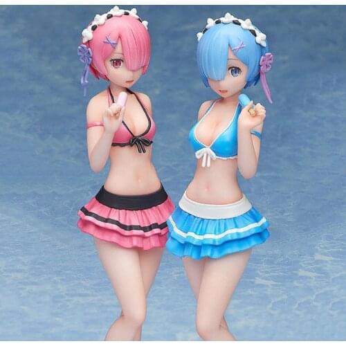 Japanese Girl Anime 14cm 2 Styles Re:life in a Different World from Zero Rem / Ram Swimsuit Ver. PVC Figure Collection Model Toy