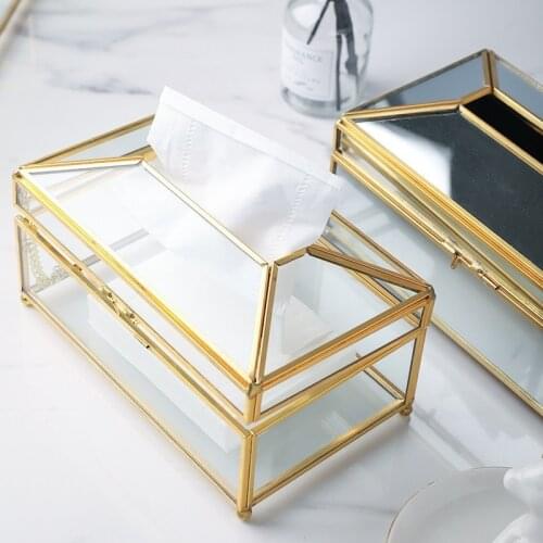 Gold Glass Tissue Boxes Art Drawer Dining Napkin Dispenser Storage Box Tissue Box Paper Towel Dispenser Servilletero Home Decor