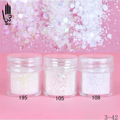 1 Jar/Box 10ml 3 Multicoloured White Mix Nail Glitter Powder Sequins Powder For Nail Art Decoration Optional 300 Colors 3-42