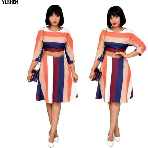 2019 African Dresses for Women Dashiki High Quality Stripe Print Ladies African Clothes Bazin Riche Ankara Dress Robe Africaine