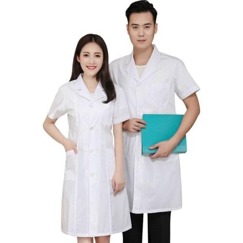 2021 New Style Lab Uniform Uniforms Work Wear Custom Logo Pharmacy White Coat Costume Female Spa Beauty Salon Long Jacket Gown
