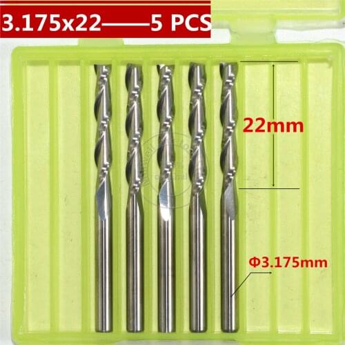 5 PCS-3.175mm*22mm,Freeshipping,CNC wood tool,carbide End Mill,woodworking insert router bit,2 flute up cut end mill,MDF,PVC