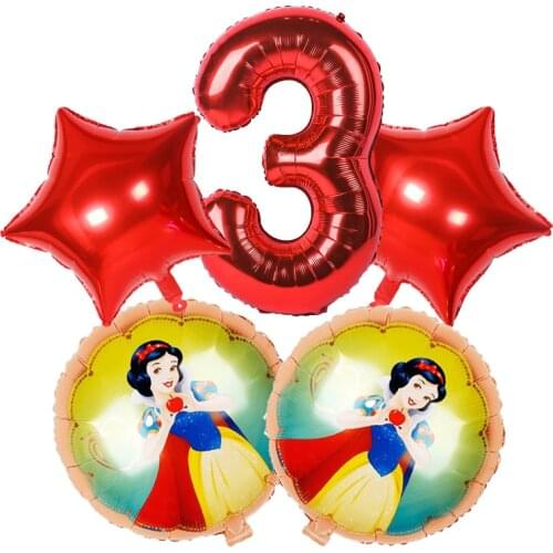 5pcs/set Disney Belle Snow White Princess Theme Aluminum Foil Balloons Girls Birthday Party Decor Supplies Baby Shower Kids Toy