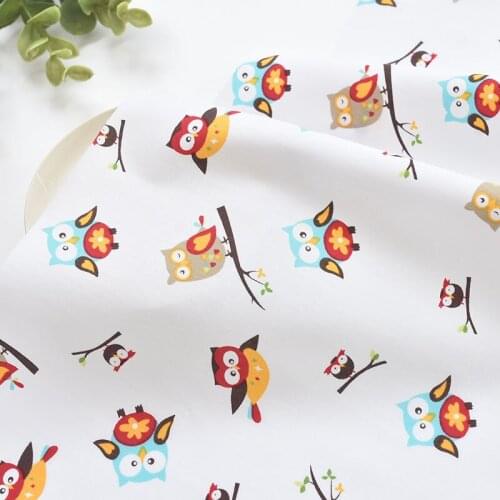 50*110cm Cotton Cartoon Owl Printed Fabric Clothes Skirt Childrens Clothes Shirt Childrens Bedding Handmade DIY Fabric