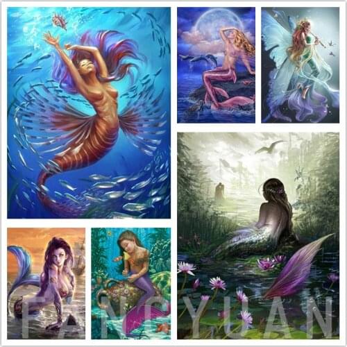 5D Diy Diamond Mosaic Embroidery Scenery Mermaid Diamond Painting Full Square Round Drill Cartoon Wall Art Home Decoration