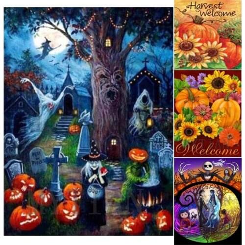 5D DIY Diamond Painting Woman Witch Pumpkins Full Square/roun Cross stitch Embroidery rhinestones Mosaic beadwork Halloween gift