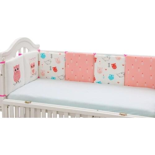 6pcs 30*30cm Owl Cute Cartoon Print Girls Boys Baby Bedding Set 100%Cotton Crib Cot Bumper Half Round Bumper