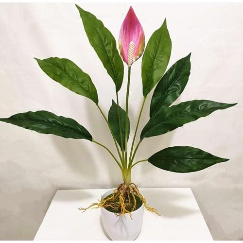 60cm Artificial Rare Anthurium Flower Green Fake Plants Plastic Magnolia Leaf Hotel New Year Home DIY Decor Fake Eternal Flower