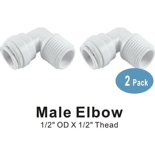 Elbow Adapter 1/2" Thread Male x 1/2" OD Quick Connect Fittings - 2 PACK