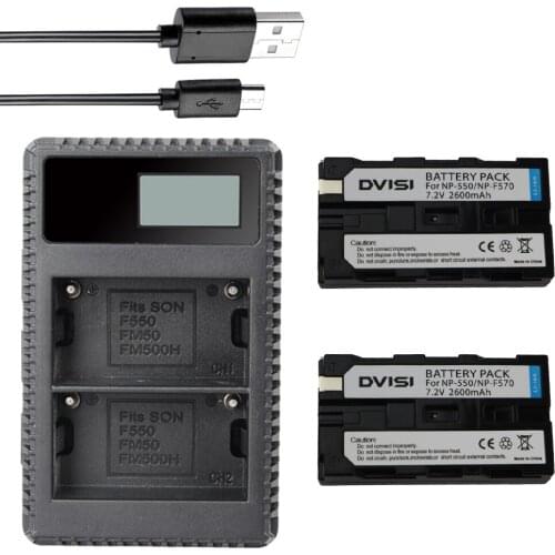 2600mAh NP-F550 NP-F570 Camera Battery + LCD USB Dual Charger for Sony NP-F330 NP-F530 NP-F570 NP-F730 NP-F750 NP-F960 NP-F970