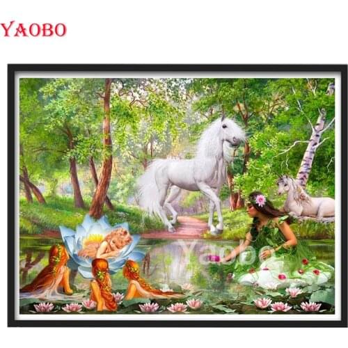 Diy Diamond Painting Mosaic Beauty unicorn lotus fairy 5D Full Square Round diamond Embroidery gift home decor drop shipping