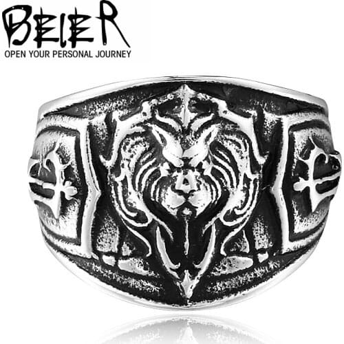 BEIER New Unique Lion Head Ring 316L Stainless Steel For Man Cool Animal Jewelry Unique free shipping BR8-300