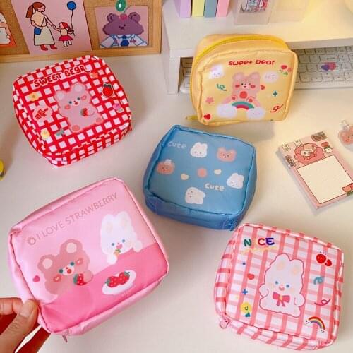 Bentoy Milkjoy Women Sanitary Napkin Bag Girl Korea Coin Purse Card Case Clear Tampon Bear Dog Storage Holder Waterproof Make up