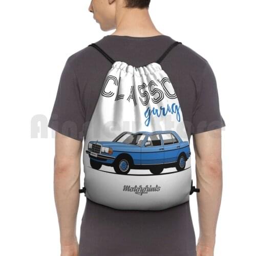 Classic Garage W123 ( Blue ) Backpack Drawstring Bags Gym Bag Waterproof Eclass Sedan Sport Autobahn Carlsson Lorinser