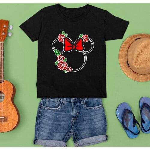 Disney Kids Minnie Mouse Flowers Baby Girl Best Friend T Shirt Children Lovely Graphic Children Kawaii White Black Pop T-shirt
