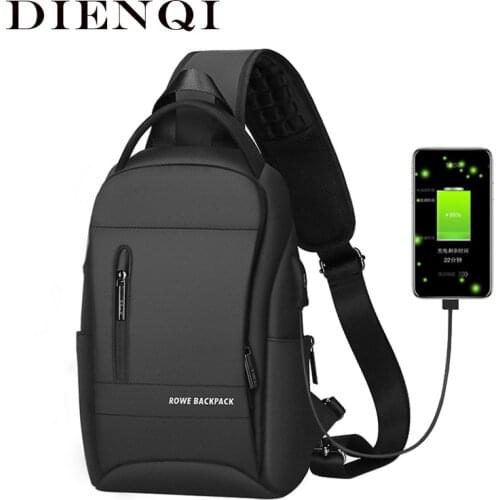 DIANQI Business Chest Bag for Men Strap Handbags Black Mens Small Male USB Charger Waterproof Pouch Bag Anti-theft Man Bags