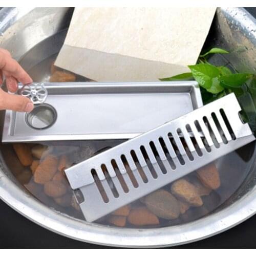 304 Stainless Steel Bathroom Shower Floor Drain Long Drainage Square Shower Large Floor Drains Shower Drain Cover WF-9018