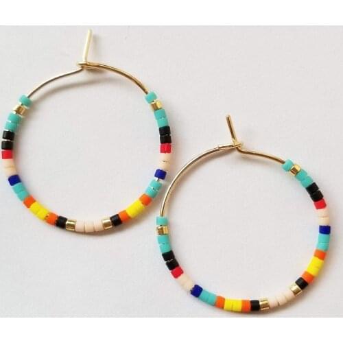 Go2Boho Beaded Hoop Earring Miyuki Earrings Glass Beads Ear Ring for Women Simple Golden Circle Loop Earings Vacation Jewelry