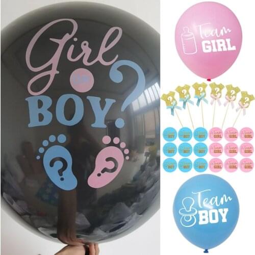 K&J DIY Boy or Girl Gneder Reveal Party Balloon Pink Blue Baby Cloth Cake Topper Team Boy Team Girl Easy Peel off Stickers