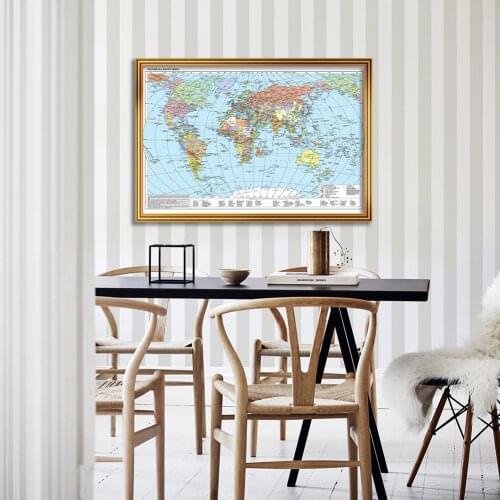 90*60cm The World Map In Russian Spray Canvas Painting Wall Art Poster Children School Supplies Living Room Home Decor