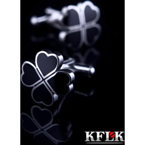 KFLK Jewelry French shirt cufflinks for mens Brand Black Clover Cuff links Wholesale Buttons Wedding High Quality guests
