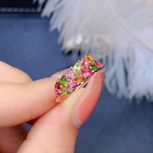 Tourmaline ring Natural real tourmaline 925 silver rings Wedding ring Fine jewelry 2.5mm*5mm