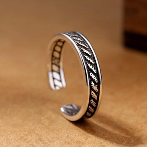 925 Sterling Silver Retro Ring Ladies Personality Simple Creative Opening Student Ring Thai Silver Jewelry