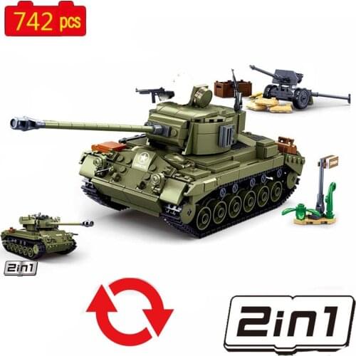 Military series World War II WW2 M26 heavy tank weapon soldier accessories DIY model Building Blocks Bricks Toys Gifts