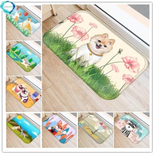 1PC 40X60cm Doormat Carpets Cartoon Dog Painting Cute Dog Print Mats Floor Kitchen Bathroom Rugs
