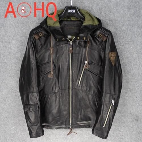 Men Clothing Autumn Coat Male 5XL Hooded Clothes Real Sheepskin Leather Jacket Mens Windbreaker Hommes Veste LXR511