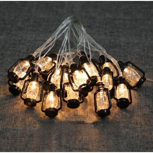 Black Lantern String Lights Mini Kerosene Lamp Garden Holiday Home Party Christmas Halloween New Year Decoration Warm White Lamp
