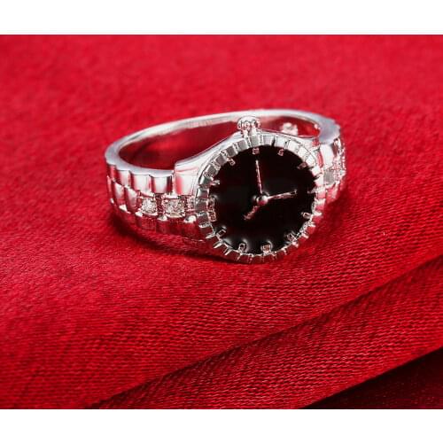 Hot fashion 925 Sterling Silver fine crystal Black watch Rings For Women men elegant Charms Party wedding luxury Jewelry Gifts