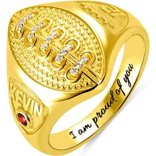 Uonney Dropshipping Personalized Engraved Baseball Solitaire Birthstone Ring Customize Mens Sport Ring with Birthstone for Him