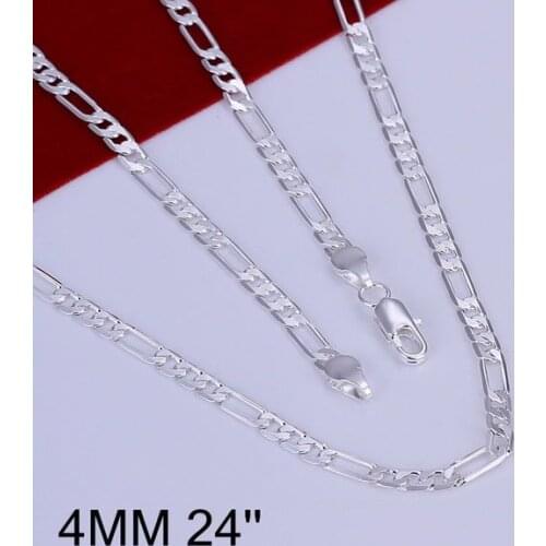 N102-24 Hot Sale Fine Silver Color Jewelry,Wholesale Factory Price 925 Charms Free Shipping Fashion 4mm Necklace-24 Inches