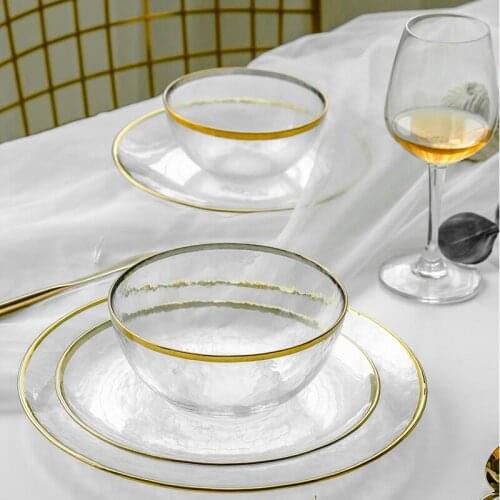 Nordic Phnom Penh Glass dinner plate Transparent Salad Fruit Plate Dessert bowl Western Food Beef Steak Plates Sets Dinnerware