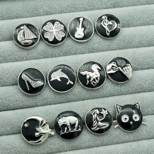 New 10pcs mixed Beauty Charming Black Style Rhinestone Drop the oil 18mm charm charm snap buttons fit charm snap bracelets