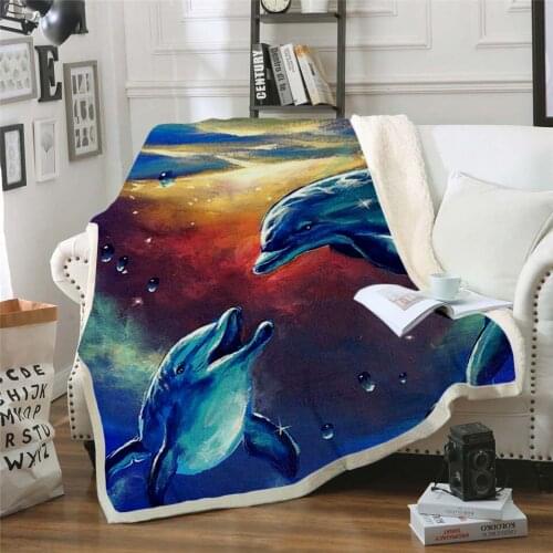 Plstar Cosmos Cute dolphin colorful animal Blanket 3D print Sherpa Blanket on Bed Home Textiles Dreamlike style-10