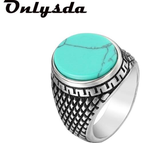 Wholesale Band Oval Natural Stone Rings For Women Vintage Look Antique Green Color Men Jewelry Party Gifts Anel