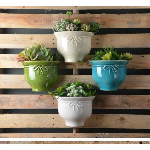 Pastoral Wall Hanging Ceramic Vase Ornaments Home TV Background Wall Decoration Crafts Balcony Garden Succulent Plant Flower Pot