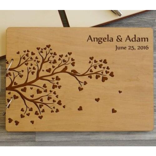 Personalized names date wooden Rustic wedding guest album engraved love tree guestbooks Reception party favors decorations