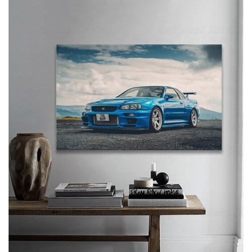 Supercar Posters Nissans Skyline GTR R34 Classic Wall Art Picture Prints Modern Canvas Paintings for Living Room Decor